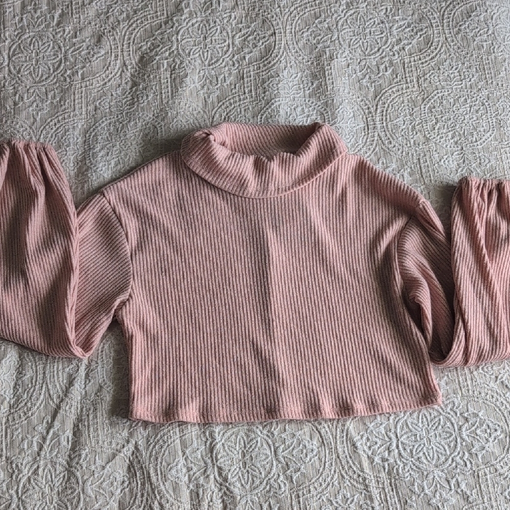 HYFVE Pink Ribbed Cowl Neck Sweater
